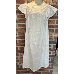Judith Hart Pink Cotton Nightgown Ruffle Sleeve Pink Floral Lace Size M